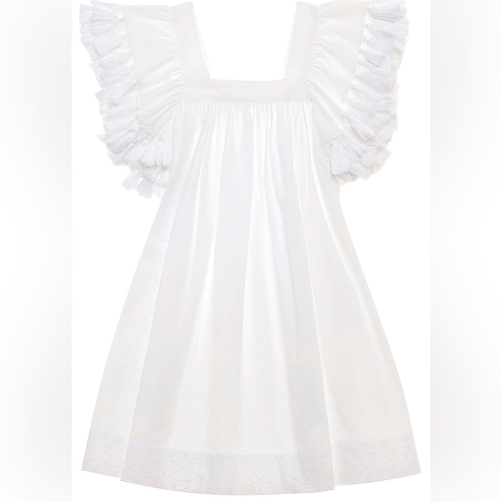 NEW Stella Cove Girls White Cotton Dress With Tassels Beach Coverup Size 6.